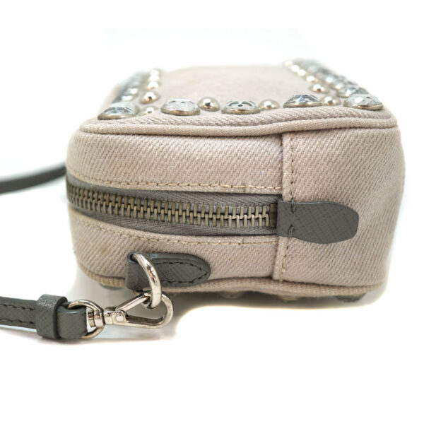 imgrc0089463288 Prada Rhinestone Shoulder Bag Ash Gray Canvas Mini