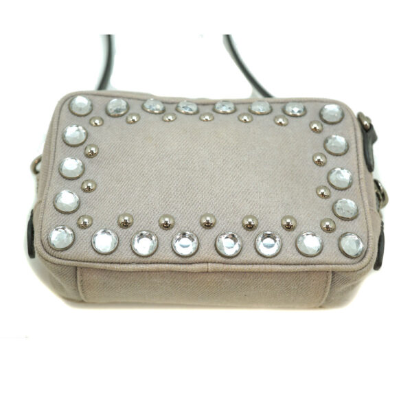 imgrc0089463289 Prada Rhinestone Shoulder Bag Ash Gray Canvas Mini