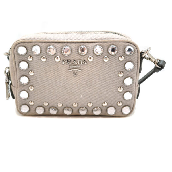 imgrc0089463290 Prada Rhinestone Shoulder Bag Ash Gray Canvas Mini