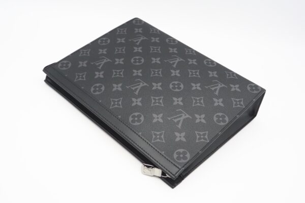 imgrc0090084101 Louis Vuitton Monogram Eclipse Pochette Voyage MM Clutch Bag Black Gray