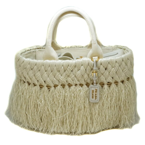 imgrc0090707732 Prada 2WAY Tote Bag Canvas Raffia Basket White