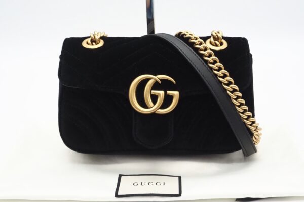 imgrc0094597592 Gucci GG Marmont Velour Quilted Mini Shoulder Bag Black