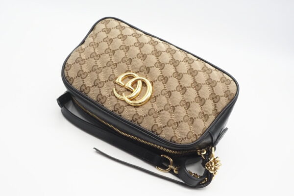 imgrc0095879490 Gucci GG Marmont Leather Small Shoulder Bag Beige Black