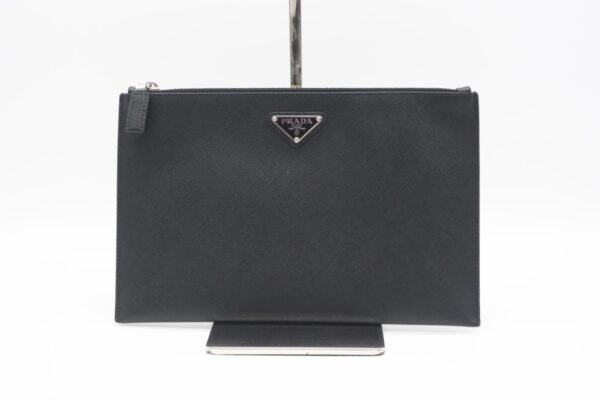 imgrc0096023227 Prada Saffiano Leather Clutch Bag Black