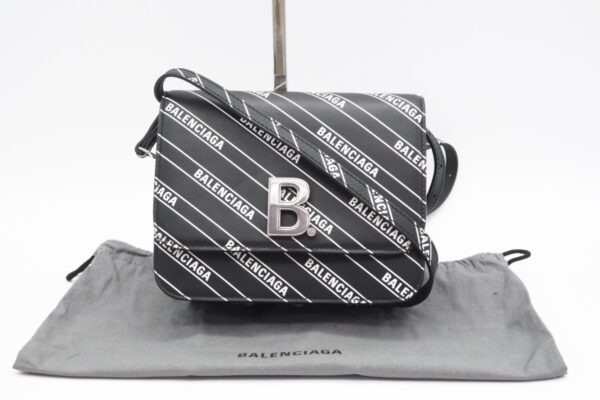 imgrc0096355849 Balenciaga B Logo Small Diagonal Shoulder Bag Black White