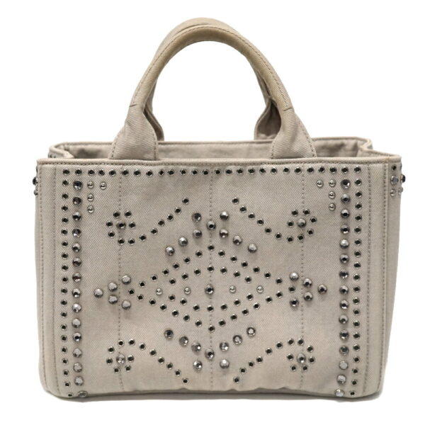 imgrc0098201619 Prada Canapa Tote Bag Punching Studs Gray