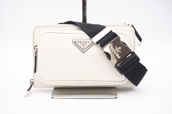 imgrc0098892940 Prada Saffiano Leather Triangle Belt Bag White