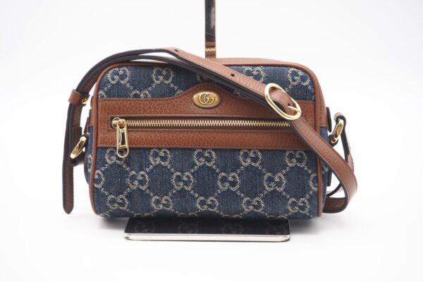 imgrc0098892951 Gucci GG Jacquard Denim Shoulder Bag Blue Brown