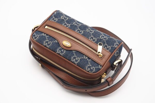 imgrc0098892952 Gucci GG Jacquard Denim Shoulder Bag Blue Brown