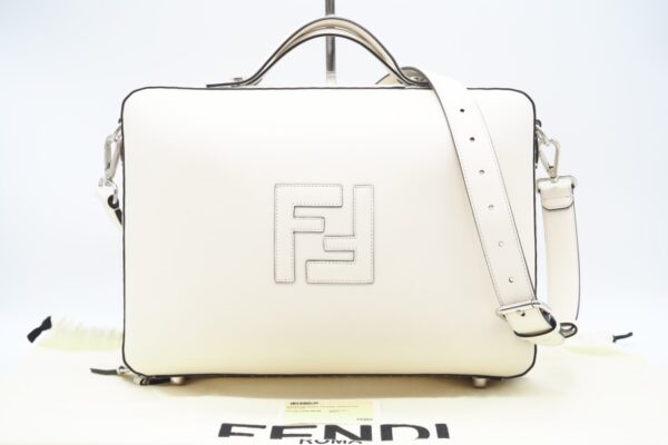 imgrc0098893429 Fendi FF Logo Leather 2way Suitcase White