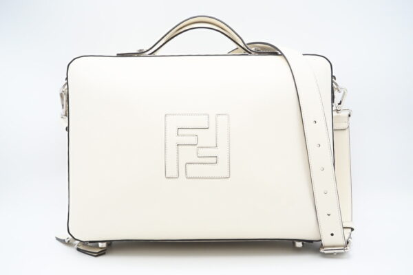 imgrc0098893431 Fendi FF Logo Leather 2way Suitcase White