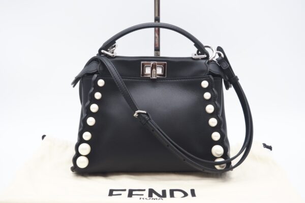 imgrc0098893460 Fendi Nappa Pearl Scalloped Studs Mini Peekaboo 2way Bag Black