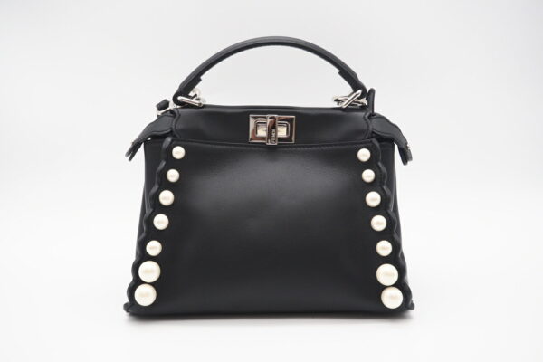 imgrc0098893461 Fendi Nappa Pearl Scalloped Studs Mini Peekaboo 2way Bag Black