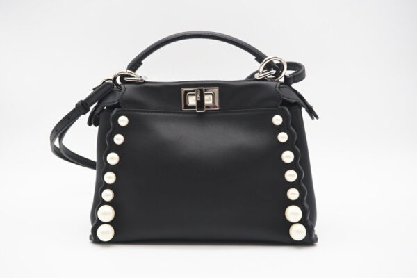 imgrc0098893462 Fendi Nappa Pearl Scalloped Studs Mini Peekaboo 2way Bag Black