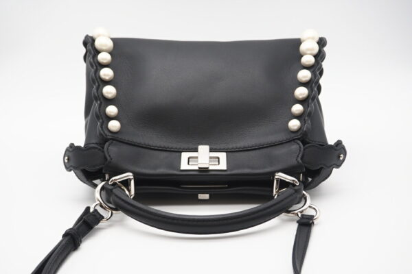 imgrc0098893466 Fendi Nappa Pearl Scalloped Studs Mini Peekaboo 2way Bag Black