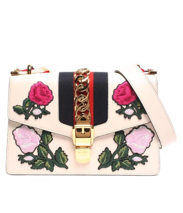 imgrc0100545233 Gucci Sylvie Sherry Line Shoulder Bag Floral Embroidery Leather