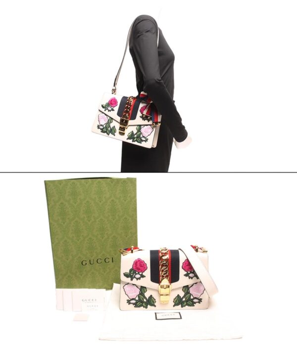 imgrc0100545247 Gucci Sylvie Sherry Line Shoulder Bag Floral Embroidery Leather