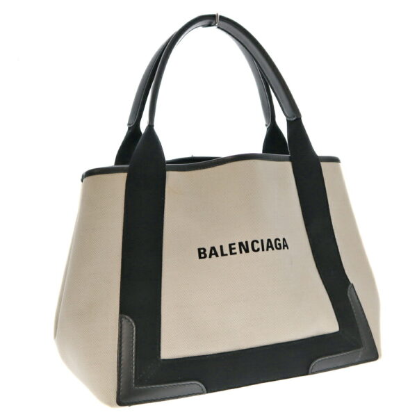 k21 4015 Balenciaga Blue Hippo S Tote Bag Canvas Leather Natural White Black