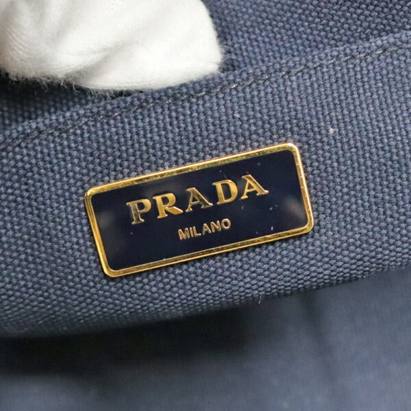 k22 235 11 Prada Canapa Tote Bag Border Canvas White Navy