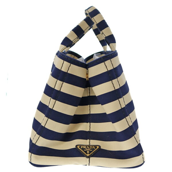 k22 235 3 Prada Canapa Tote Bag Border Canvas White Navy