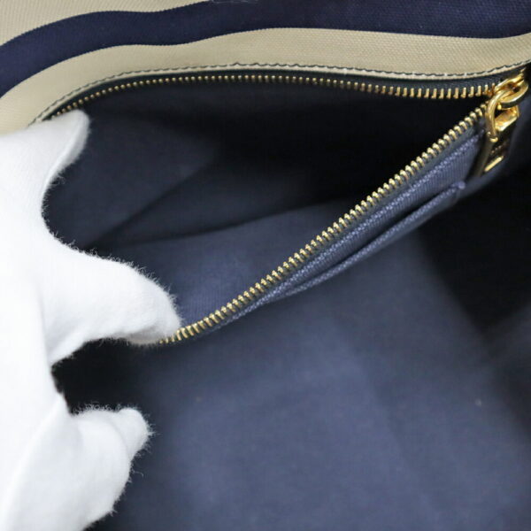 k22 235 9 Prada Canapa Tote Bag Border Canvas White Navy