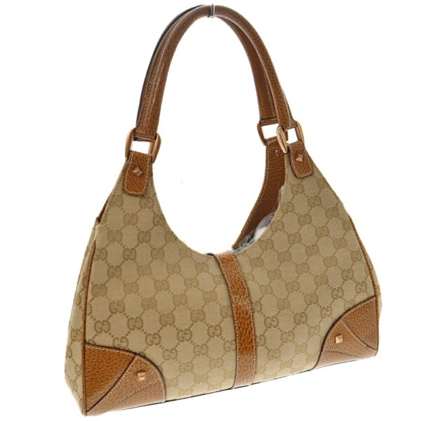 k22 5283 2 Gucci Shoulder Bag GG Canvas Leather Beige Camel Brown