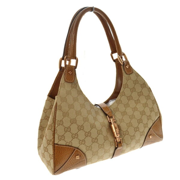 k22 5283 Gucci Shoulder Bag GG Canvas Leather Beige Camel Brown