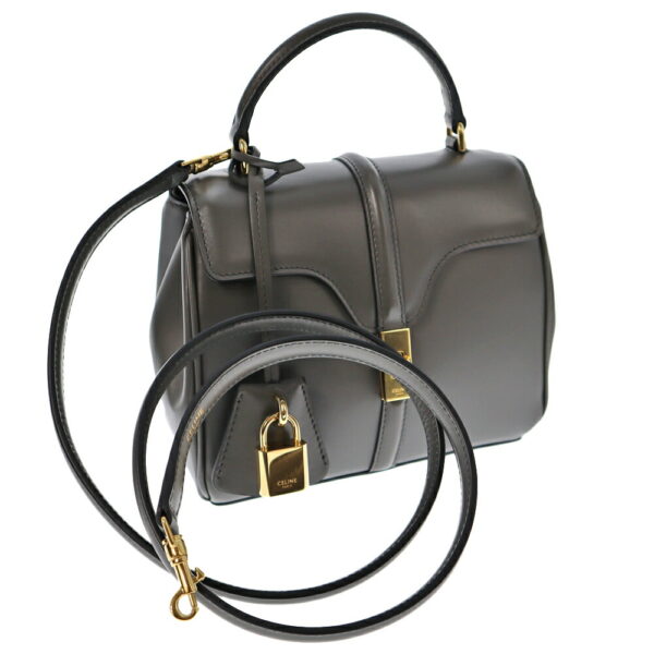 k23 1364 10 Celine Mini 16 2WAY Handbag Calfskin Leather Gray