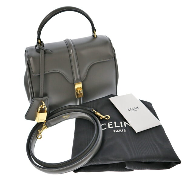 k23 1364 16 Celine Mini 16 2WAY Handbag Calfskin Leather Gray