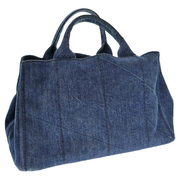 k23 1435 2 Prada Canapa Large Tote 2WAY Denim Blue Indigo Canvas