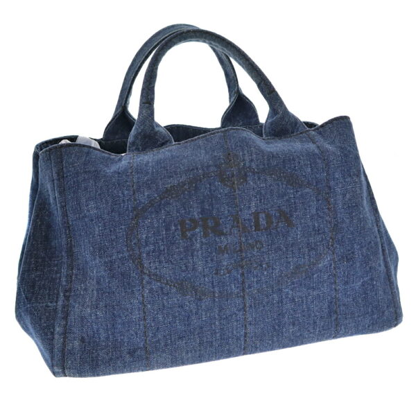 k23 1435 Prada Canapa Large Tote 2WAY Denim Blue Indigo Canvas