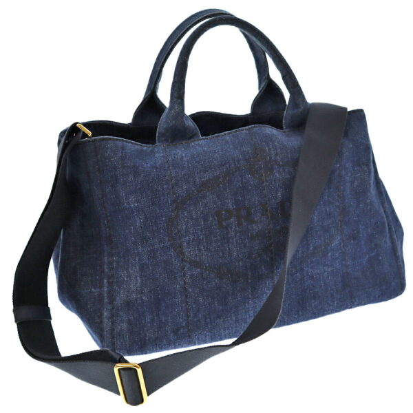 k23 1435 9 Prada Canapa Large Tote 2WAY Denim Blue Indigo Canvas