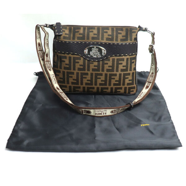 k24 029 1 38 Fendi Zucca Pattern Selleria Shoulder Bag Brown