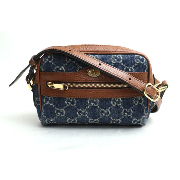 k24 083 1 84 Gucci GG Jacquard Denim Mini Shoulder Bag Blue Brown