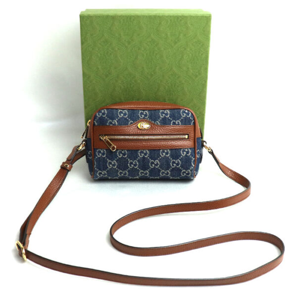 k24 083 1 90 Gucci GG Jacquard Denim Mini Shoulder Bag Blue Brown