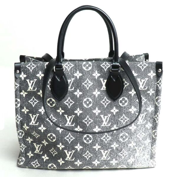 k24 394 1 395 Louis Vuitton On the Go MM Tote Bag Jacquard Denim Gray