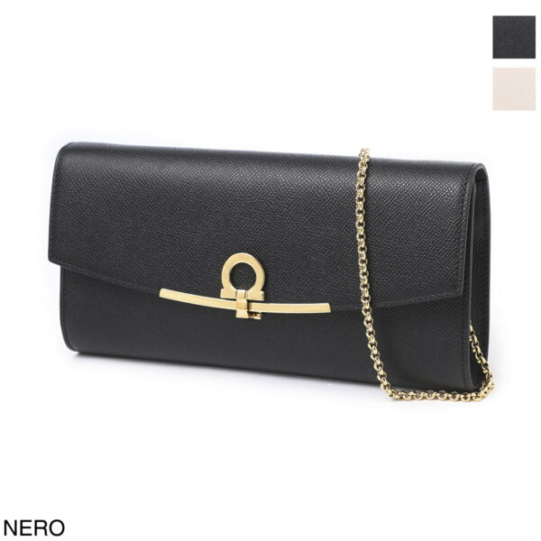 mb 21296501 Ferragamo G Clip Leather Clutch Bag Black