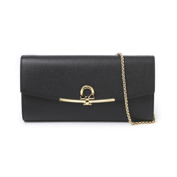 mb 21296502 Ferragamo G Clip Leather Clutch Bag Black