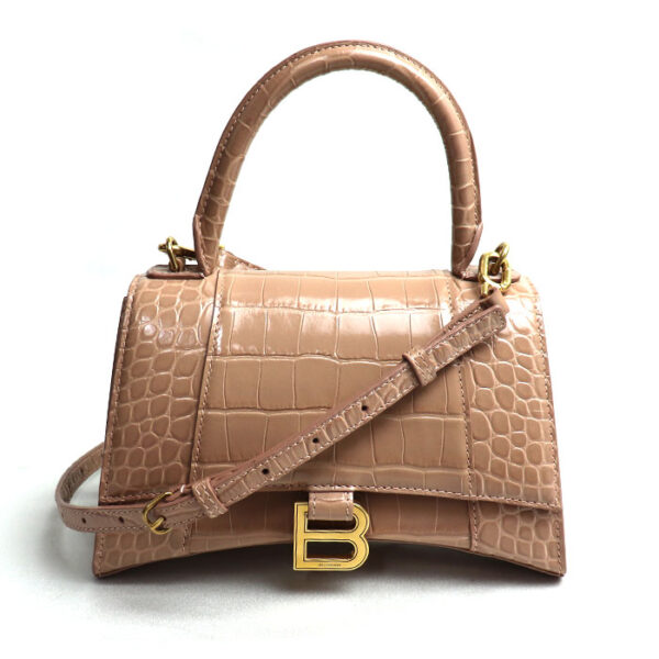 mb24 0707 20 708 Balenciaga Hourglass Small Embossed 2Way Shoulder Bag Pink Beige