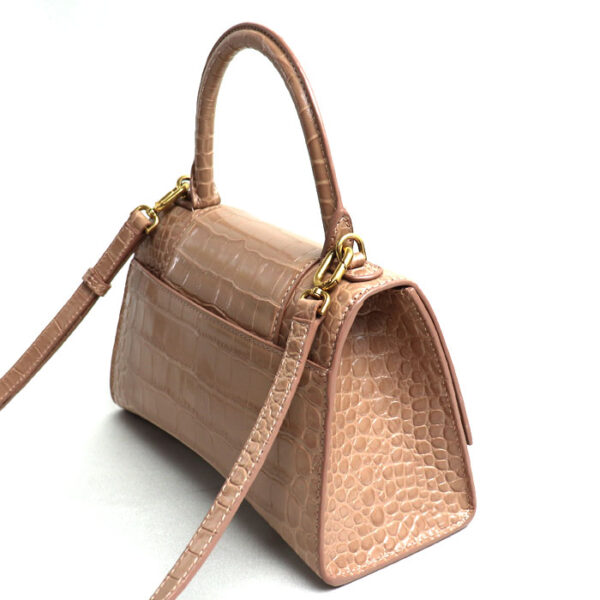 mb24 0707 20 709 Balenciaga Hourglass Small Embossed 2Way Shoulder Bag Pink Beige