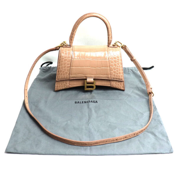 mb24 0707 20 716 Balenciaga Hourglass Small Embossed 2Way Shoulder Bag Pink Beige