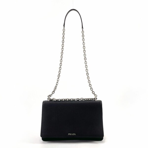 n2118812 1 Prada Chain Shoulder Bag Saffiano Leather Nylon Black