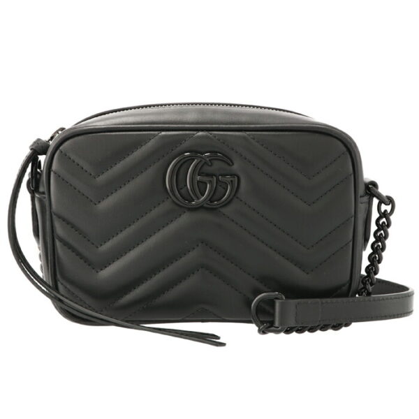 n27243 Gucci Marmont Mini Chain Quilted Leather Shoulder Bag Black