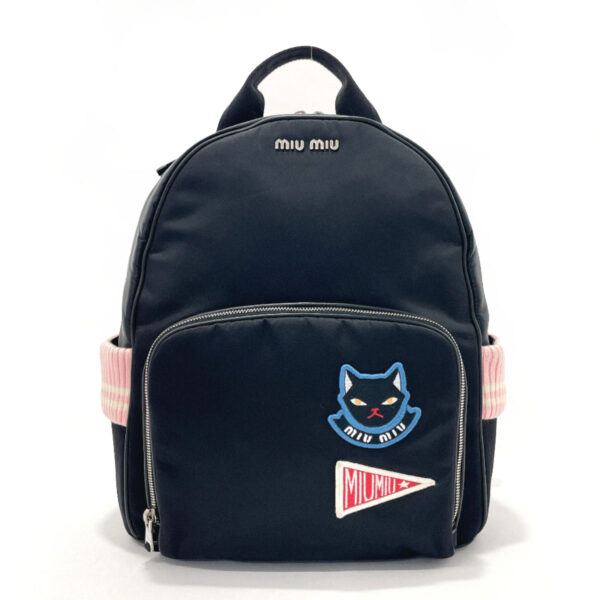 n3019473 1 Miu Miu Cat Applique Backpack Nylon Black