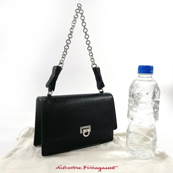 n3039917 2 Salvatore Ferragamo Gancini Chain Shoulder Bag Leather Black