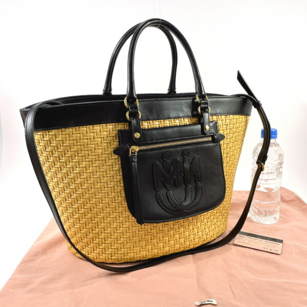 n3081866 2 Miu Miu Basket Bag 2Way Straw Leather Beige