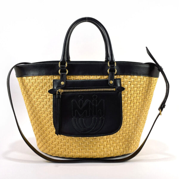 n3081866 30 Miu Miu Basket Bag 2Way Straw Leather Beige