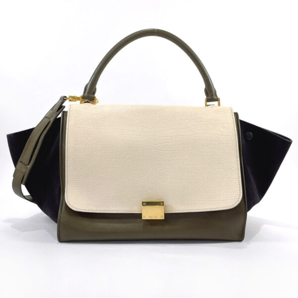 n3081898 20 Celine Trapeze Medium 2Way Handbag Leather Suede Khaki