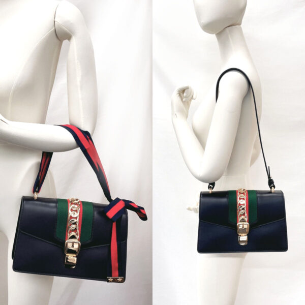 n3102786 83 Gucci Sylvie Small Sherry Line Handbag Leather Black