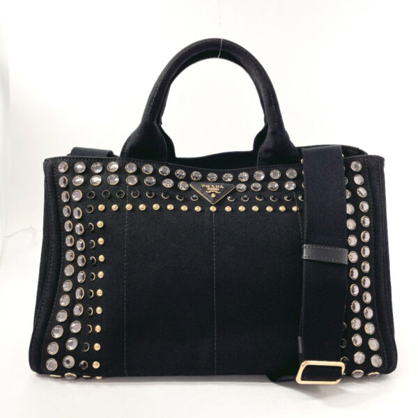 n3112891 1 Prada Canapa Studs Handbag Black